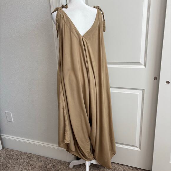 Style Park 1 Made in Bali Tan 100% Rayon Jumpsuit Boho Bohemian One Size - Picture 7 of 10